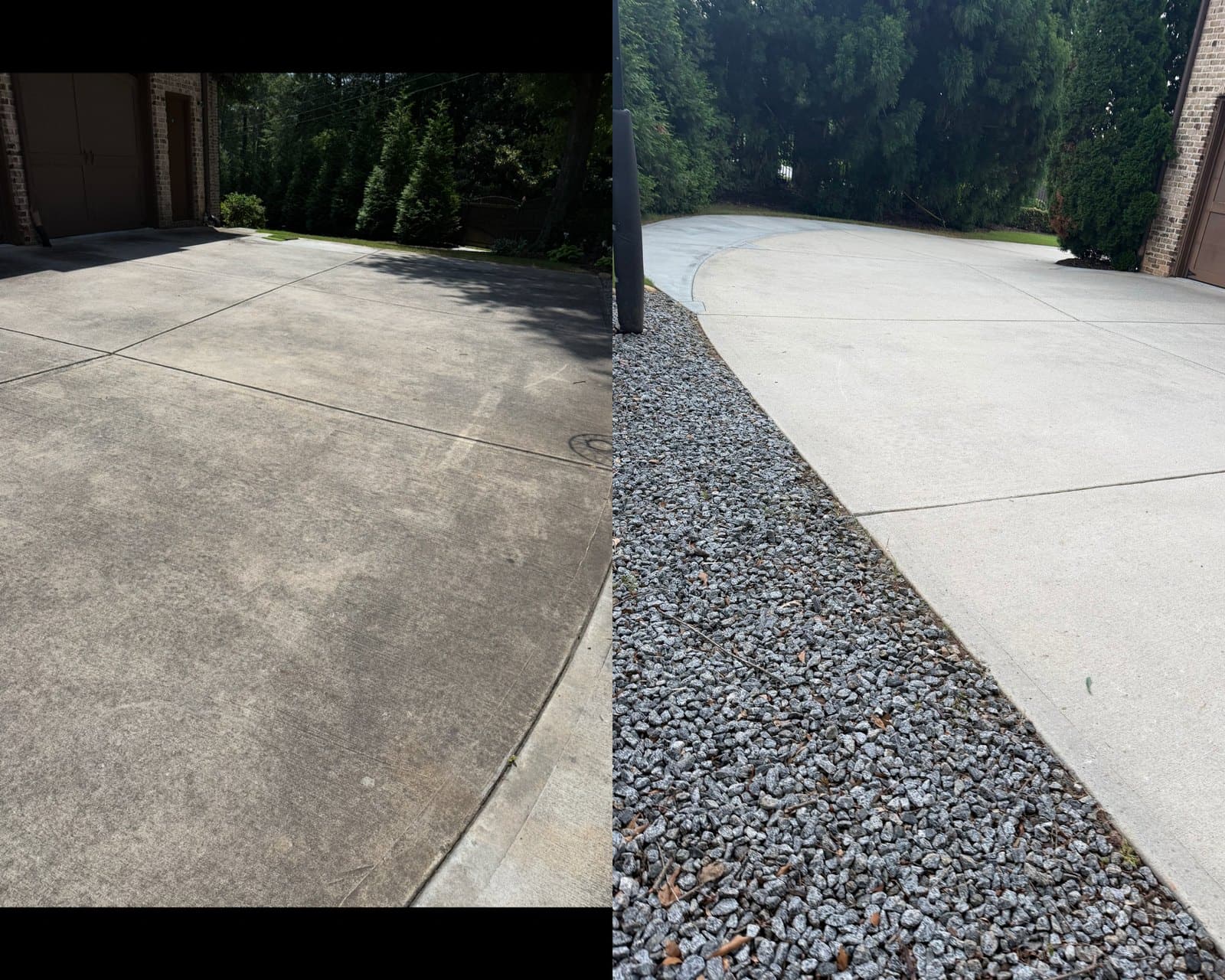 Before and after driveway cleaning by KM Property Restorations in metro Atlanta