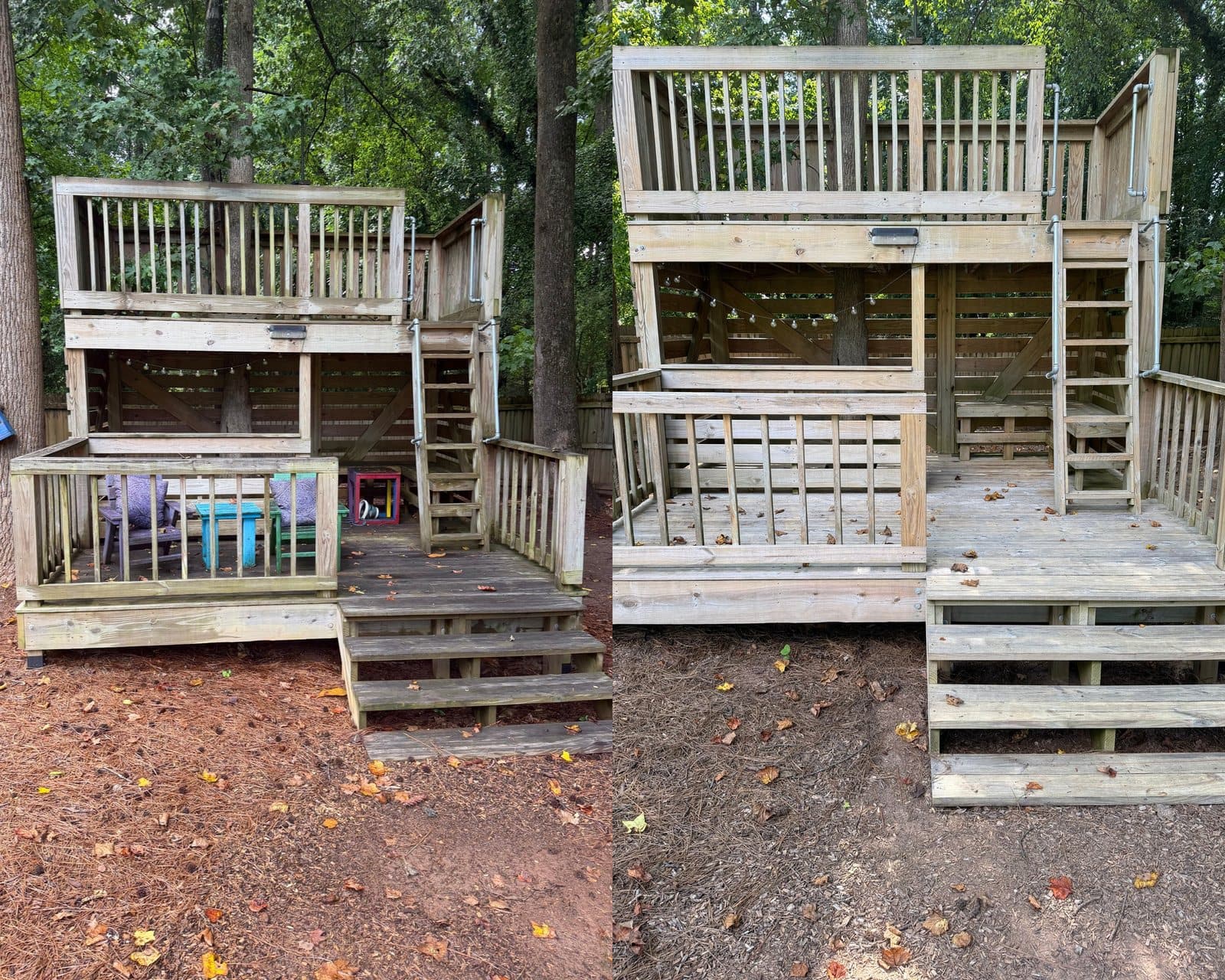 Before and after deck soft washing by KM Property Restorations in Marietta