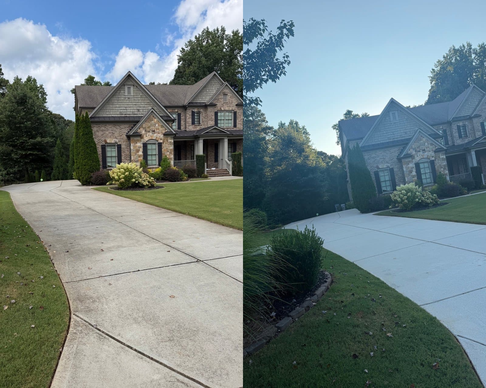 Before and after driveway pressure washing by KM Property Restorations in Marietta